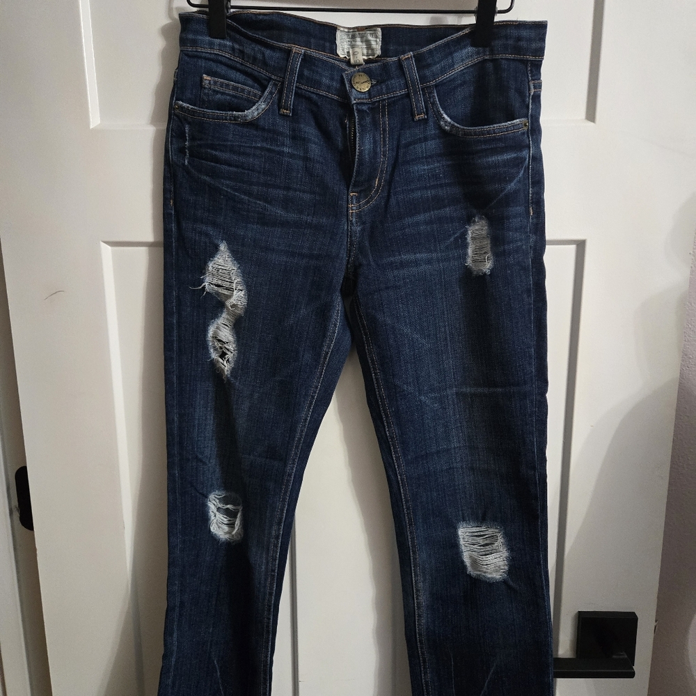 Current/Elliott Blue Raw Hem Jeans Distressed Design
